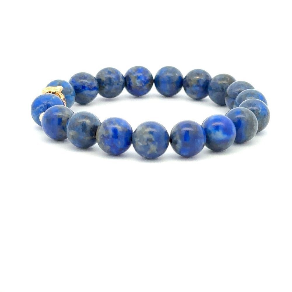 18K Gold Money Bag Lucky Charm Beads Bracelet Gemstones Lapis Lazuli 8mm - Picture 4 of 9